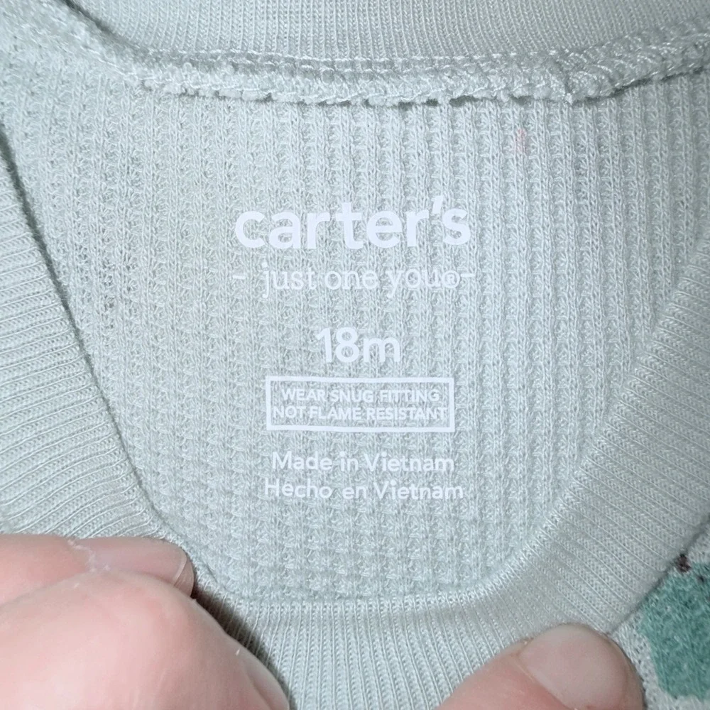 Carter's Pajama Set Kids 18M Green NEW‎ Thermal Waffle Horse Rainbow